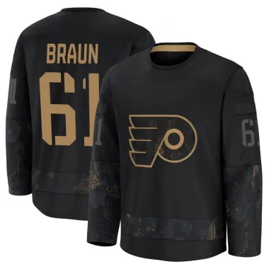 Black Youth Justin Braun Premium Philadelphia Flyers 2024 Military Appreciation Practice Jersey