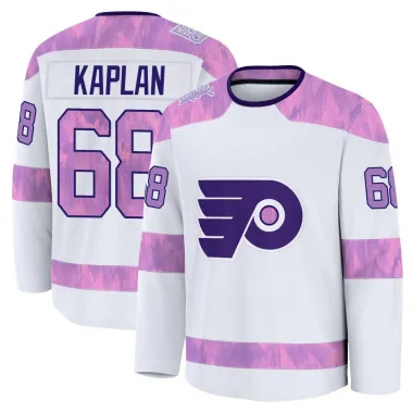 White Men's Devin Kaplan Premium Philadelphia Flyers 2024 Hockey Fights Cancer Practice Jersey
