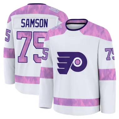 White Men's Ethan Samson Premium Philadelphia Flyers 2024 Hockey Fights Cancer Practice Jersey