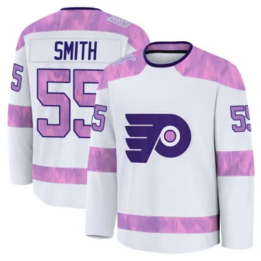 White Men's Givani Smith Premium Philadelphia Flyers 2024 Hockey Fights Cancer Practice Jersey