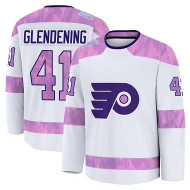 White Men's Luke Glendening Premium Philadelphia Flyers 2024 Hockey Fights Cancer Practice Jersey