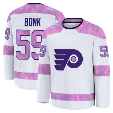 White Men's Oliver Bonk Premium Philadelphia Flyers 2024 Hockey Fights Cancer Practice Jersey