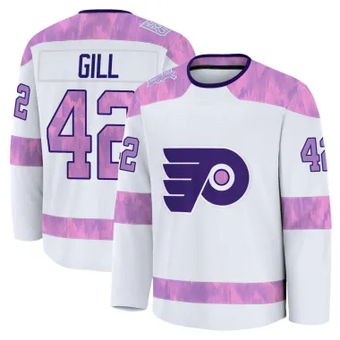 White Men's Spencer Gill Premium Philadelphia Flyers 2024 Hockey Fights Cancer Practice Jersey