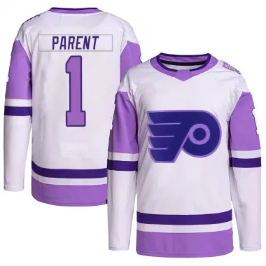 White/Purple Men's Bernie Parent Authentic Philadelphia Flyers Hockey Fights Cancer Primegreen Jersey