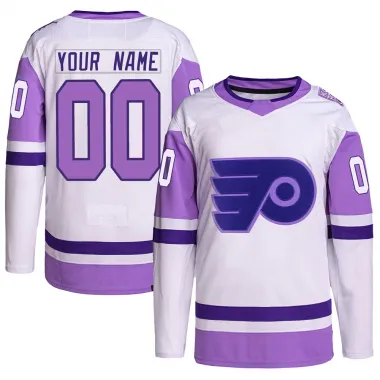 White/Purple Men's Custom Authentic Philadelphia Flyers Hockey Fights Cancer Primegreen Jersey