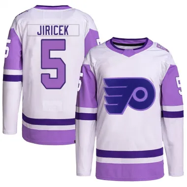 White/Purple Men's David Jiricek Authentic Philadelphia Flyers Hockey Fights Cancer Primegreen Jersey