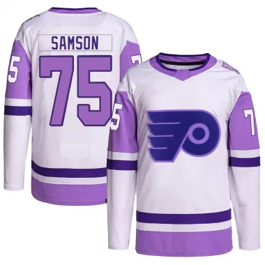White/Purple Men's Ethan Samson Authentic Philadelphia Flyers Hockey Fights Cancer Primegreen Jersey