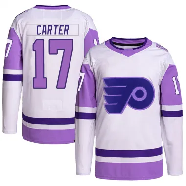 White/Purple Men's Jeff Carter Authentic Philadelphia Flyers Hockey Fights Cancer Primegreen Jersey