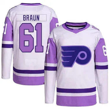 White/Purple Men's Justin Braun Authentic Philadelphia Flyers Hockey Fights Cancer Primegreen Jersey