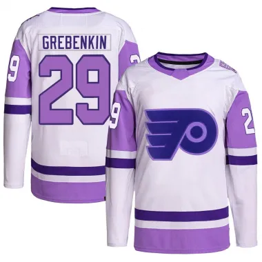 White/Purple Men's Nikita Grebenkin Authentic Philadelphia Flyers Hockey Fights Cancer Primegreen Jersey