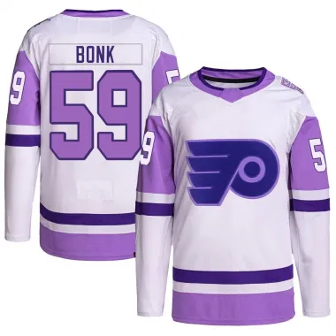 White/Purple Men's Oliver Bonk Authentic Philadelphia Flyers Hockey Fights Cancer Primegreen Jersey