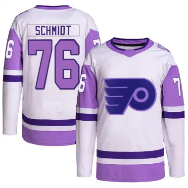 White/Purple Men's Roman Schmidt Authentic Philadelphia Flyers Hockey Fights Cancer Primegreen Jersey
