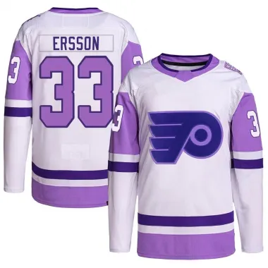 White/Purple Men's Samuel Ersson Authentic Philadelphia Flyers Hockey Fights Cancer Primegreen Jersey