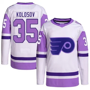 White/Purple Youth Aleksei Kolosov Authentic Philadelphia Flyers Hockey Fights Cancer Primegreen Jersey