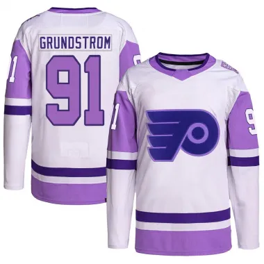 White/Purple Youth Carl Grundstrom Authentic Philadelphia Flyers Hockey Fights Cancer Primegreen Jersey