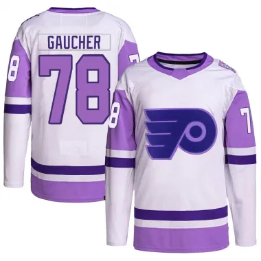 White/Purple Youth Jacob Gaucher Authentic Philadelphia Flyers Hockey Fights Cancer Primegreen Jersey