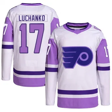 White/Purple Youth Jett Luchanko Authentic Philadelphia Flyers Hockey Fights Cancer Primegreen Jersey