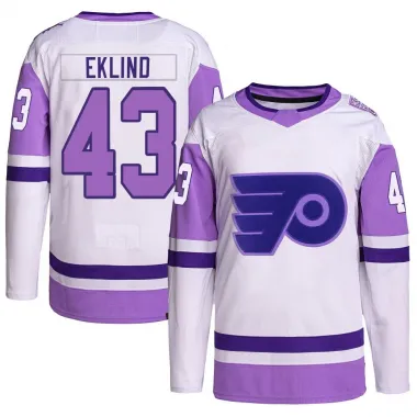 White/Purple Youth Oscar Eklind Authentic Philadelphia Flyers Hockey Fights Cancer Primegreen Jersey