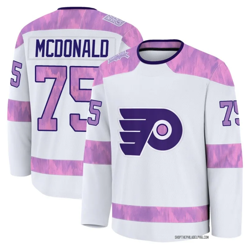 White Youth Hunter McDonald Premium Philadelphia Flyers 2024 Hockey Fights Cancer Practice Jersey