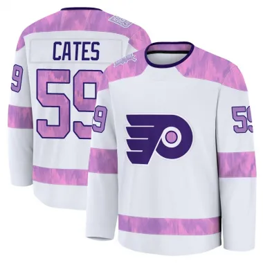 White Youth Jackson Cates Premium Philadelphia Flyers 2024 Hockey Fights Cancer Practice Jersey