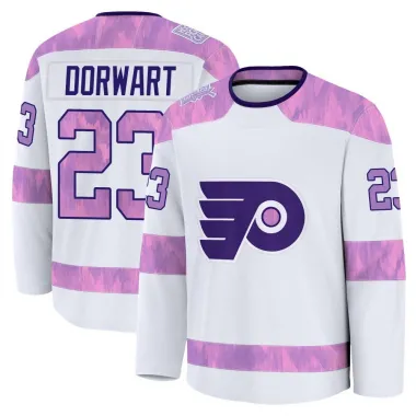 White Youth Karsen Dorwart Premium Philadelphia Flyers 2024 Hockey Fights Cancer Practice Jersey