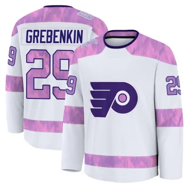 White Youth Nikita Grebenkin Premium Philadelphia Flyers 2024 Hockey Fights Cancer Practice Jersey