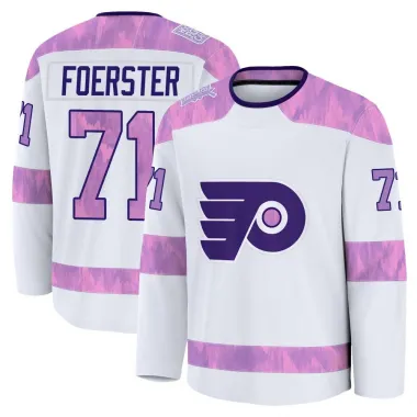 White Youth Tyson Foerster Premium Philadelphia Flyers 2024 Hockey Fights Cancer Practice Jersey